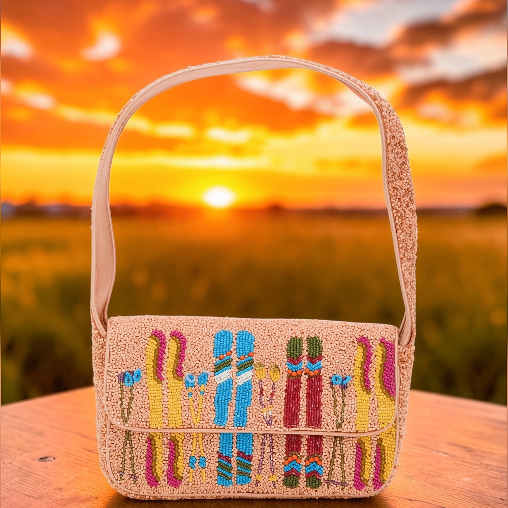 NEW Handcrafted India  Beaded Shoulder Bag Purse Boho Colorful 11"x6" NWT